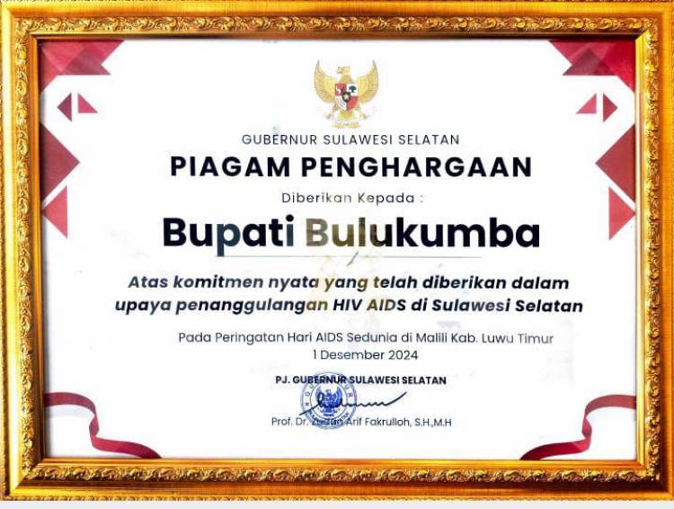 Bersama Lima Daerah Lainnya, Bulukumba Raih Penghargaan di Hari AIDS Sedunia 2024