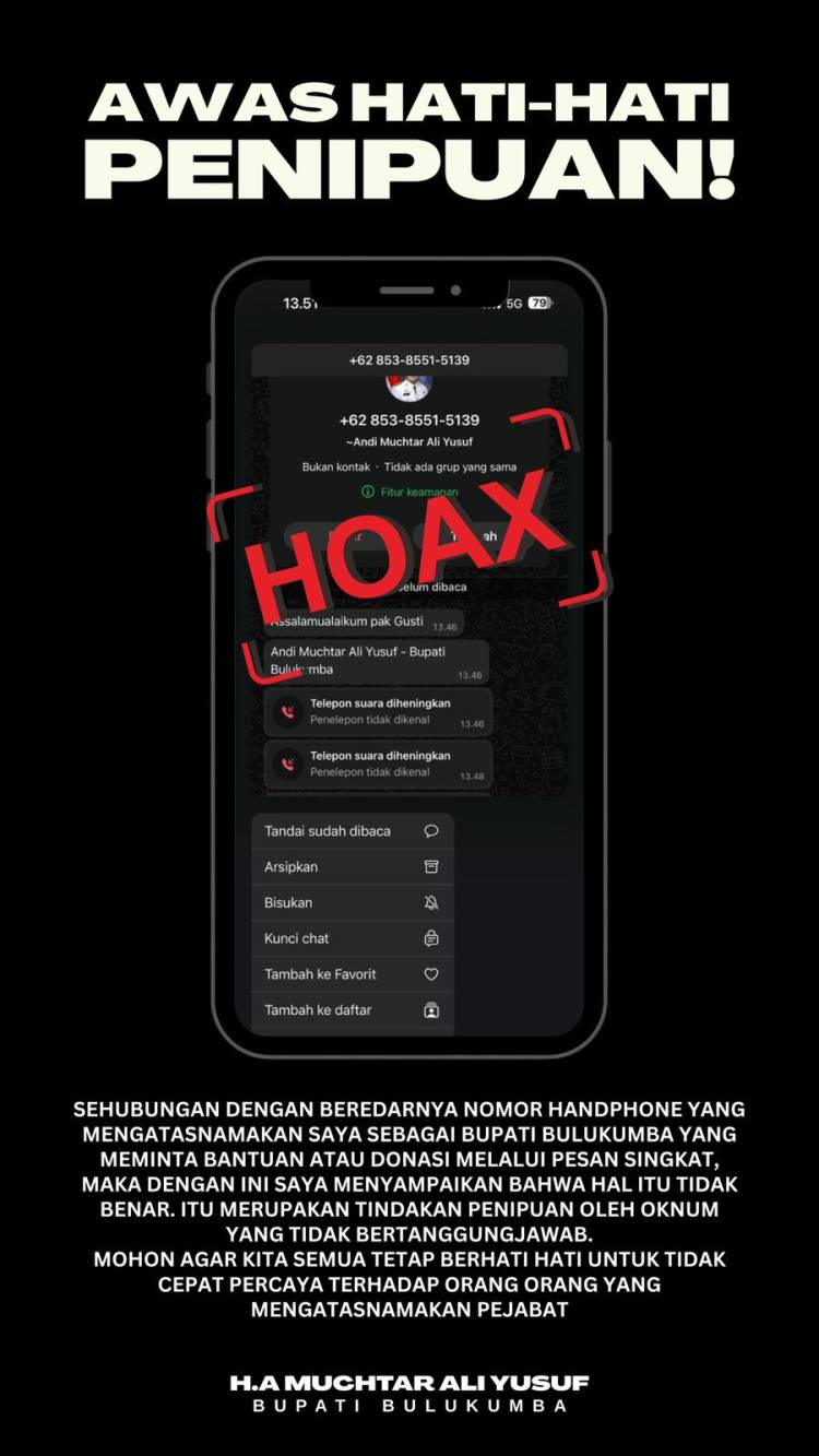 Hati-hati, Penipuan Catut Nama Bupati Bulukumba Minta Donasi
