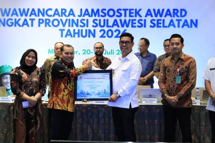 Wabup Edy Manaf Paparkan Komitmen Perlindungan Pekerja pada Wawancara Jamsostek Award Sulsel 2026
